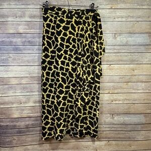 ESCADA wrap midi skirt giraffe print, black yellow tie waist silk 36 EUC